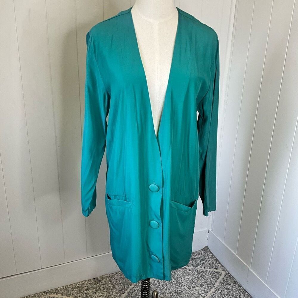 Vintage Miss Oops Womens Size 12 Blue Long Cardigan Sweater Pockets